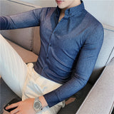 Plus Size 4XL-M High Quality Mens Elastic Striped Shirt Gentlemen Simple  Slim Fit Long Sleeve Casual Business Office Blouse