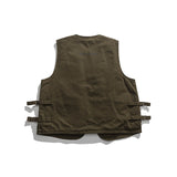 Japanese American functional multi-pocket men's tooling vest retro washed Hip-Hop jacket vest brand men's clothes army green