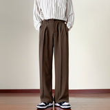 Riolio Japanese Vintage Drape Pants Men Spring Summer Korean Coffee Color Suit Pants Loose Straight Casual Pants Button Trousers S-3XL
