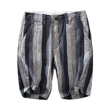 Riolio Summer New Contrast Striped Shorts for Men Pure Linen Lightweight Beach Straight Loose Casual Button Up Short Pants