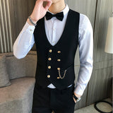 Riolio Latest Style Double Breasted Men Suit Vest Gold Button Slim Fit Formal Groom Wedding Vest Streetwear Sleeveless Vest Jacket