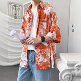 Riolio Summer Short Sleeve Shirts Men Fashion Printed Casual Shirts Men Korean Loose Ice Silk Shirts Mens Hawaiian Shirts Large Size