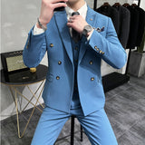 Riolio (Jacket+Vest+Pant) Latest Design Double Breasted Suit Groom Wedding Stage Tuxedos Best Costume Mens Business Social Suits