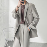 Fashion Men's Loose Casual Suits Korean Version Big Breasted Suit Jacket Business Casual Suit Jacket   grey white black