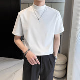 Riolio 7 Colors New Summer Boutique Solid Color High-end Brand Men's Casual High-neck Short-sleeved T-shirt Crew Neck Shirt Male