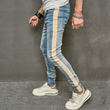 Riolio Men Spring Stylish Patchwork Slim Pencil Jeans Pants Male Streetwear Solid color Casual Denim Trousers