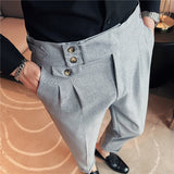 Riolio British Style Spring New Solid Business Casual Suit Pants High Waist Button Men Formal Pants High Quality Slim Office Trousers