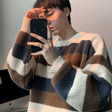 Riolio Autumn Winter Sweater Men Pullover Korean Style Male Striped Sweater Loose Knitted Sweater Trend Thick Top Mens Clothing