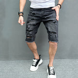 New Men Summer Denim Shorts Streetwear Stylish Men Holes Slim Casual Beach Shorts