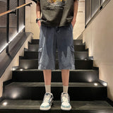 Riolio Men's Workwear Denim Shorts Y2k Street Hip-hop Clothing Korean Element Style Large Pocket Baggy Denim Shorts Loose Casual Capris
