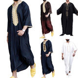 Muslim Men's Robe Arab National Loose Casual V-Neck Mid Sleeve Retro Muslim Men's Jumpsuit Summer M-4XL