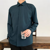 Riolio Korean Fashion New Drape Shirts for Men Solid Color Long Sleeve Ice Silk Smart Casual Comfortable Button Up Shirt