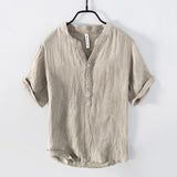 Vintage Linen T-Shirt for Men Pullover Casual V-Neck Short Sleeve Thin Breathable Tees Male Fashion Summer New T Shirt