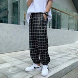 Riolio Men's Classic Plaid Chain Pants Wide Leg Pants Harem Pants Street Hip Hop Loose Casual Fashion Pants men hip hop clothes