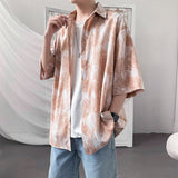 Riolio Summer Short Sleeve Shirts Men Fashion Printed Casual Shirts Men Korean Loose Ice Silk Shirts Mens Hawaiian Shirts Large Size