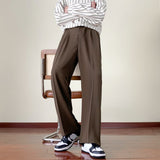 Riolio Japanese Vintage Drape Pants Men Spring Summer Korean Coffee Color Suit Pants Loose Straight Casual Pants Button Trousers S-3XL