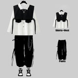 Riolio Techwear Men's Sets Black Cargo Pants Men's Shirt Kit Long Sleeve Shirts Korean Streetwear Hip Hop Harajuku Spring