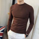 Spring Autumn Stretch O-neck Long Sleeve Solid Youth Tight Undershirt Men Clothing Long Sleeve Tees Oversized Tee Men T Shirt