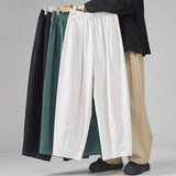 Riolio Japanese Men's Loose Casual Wide Leg Pants Fashion Elastic Waist Pure Cotton Solid Color Pants Straight Baggy Wide Leg Pants 5XL