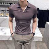 Summer New V-neck Breathable Polo Shirt Men Clothing Fashion Short Sleeved Slim Fit  Solid Color Tee Tops Streetwear 4XL-M