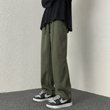 Japanese Style Men's Casual Pants Large Size Straight Leg Solid Color Trousers Fashion Elastic Waist Male Pants