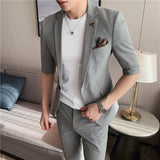 Riolio Fashion Summer Short Sleeve Blazers Match Pant Slim Solid Color 2-piece High Quality Men Formal Office Party Tuxedo Suits