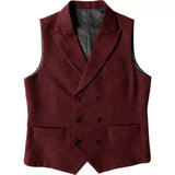 Green Men's Vest Double Breasted Herringbone Winter Wool Tweed Waistcoat Slim Fit Casual Suit Vest Gentleman Wedding Clothes