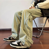 Riolio Vintage Distressed Jeans Side Button Pants Men Black Denim Trousers Male Autumn Loose Casual Japanese Streetwear Hip Hop