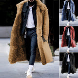 Riolio Trendy Men Winter Overcoat Midi Length Men Coat Faux Fur Colorfast Mid-calf Length Winter Overcoat Warm