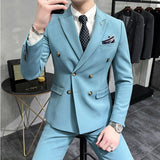 Riolio (Jacket+Vest+Pant) Latest Design Double Breasted Suit Groom Wedding Stage Tuxedos Best Costume Mens Business Social Suits
