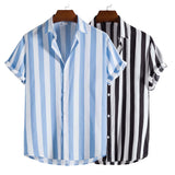 Riolio Summer Men Shirt Striped Hawaii Buttons Short Sleeve Shirt Beachwear camisas masculina homme camisas de hombre рубашка мужская