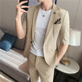 Riolio Fashion Summer Short Sleeve Blazers Match Pant Slim Solid Color 2-piece High Quality Men Formal Office Party Tuxedo Suits