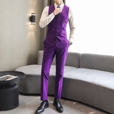 Riolio Two-pieces Male Formal Business Solid Suit for Men's Fashion Boutique Slim Fit White Purple Wedding Dress Suits ( Vest + Pants )