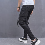 Riolio Men Stylish Ripped Multiple pockets Skinny Pencil Jeans Pants Male Hip Hop Streetwear Holes Slim Denim Trousers