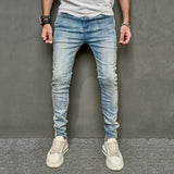 Riolio Men Spring Stylish Patchwork Slim Pencil Jeans Pants Male Streetwear Solid color Casual Denim Trousers