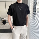 Riolio 7 Colors New Summer Boutique Solid Color High-end Brand Men's Casual High-neck Short-sleeved T-shirt Crew Neck Shirt Male