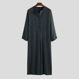 Riolio New Men's Muslim Style Robe Stand Neck Door Barrel Solid Hot Selling Multi Button Long-style Long Sleeve Robe S-5XL