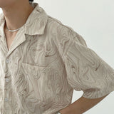 Riolio Vintage Wavy Print Short Sleeve Oversized Button Up Shirts for Men Summer Loose Casual Beach Shirt Hawaiian Top Quality