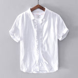 Cotton Linen Short Sleeve Shirts For Men Casual Fashion Yellow Turn Down Collar Tops Male Summer Classic Basic Clothing Y2439