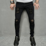 Streetwear Ripped Slim Men Pencil Jeans Pants Stylish Male Hip Hop Stretch Holes Casual Denim Trousers