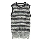 Riolio Striped Mesh Vest for Men Vintage Knit Tank Tops Sleeveless Tee Male Casual Summer Beach Japanese Streetwear Hip Hop