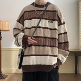 2024 Autumn Contrast Color Striped Sweater Men Fashion Winter New Round Neck Long Sleeve Loose Casual All-match Pullovers Tops