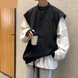 Riolio Vests Men Handsome Outwear Spring New Arrival Korean Style Trendy Zip-up Loose All-match Black Gothic Clothing American Harajuku