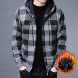 Winter New Men's Fleece Thickened Cardigan Knit Sweater / Male Loose Warm Hooded Add Wool Jacket Coat