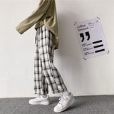 Riolio Plaid Pants Men Linens Korean Checked Trousers Male Streetwear Fashion Bottoms Summer Wide Leg Pants Harajuku Breathable