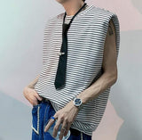 Riolio Casual Fashion Style Tops New Men Loose Design Tank Tops Streetwear All-match Stripe Shoulder Pad Sleeveless Vests S-5XL