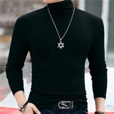 Autumn Winter Long Sleeve Tees High Collar Tee Shirt Men Oversized T-shirt Undercoat Interior Lapping Large Tight Fit Solid Top