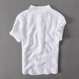 Riolio Summer Short Sleeve Shirts for Men Pure Linen Slim Thin Style Casual Solid White Tops Plus Size M-4XL Male Vintage Clothing