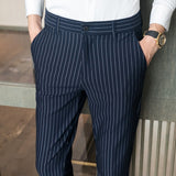 Riolio Spring Summer New Fashion Striped Casual Pants Men's Casual Simple Ankle Length Formal Slim Suit Pants Business Office Trousers