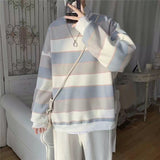 Long-sleeved striped T-shirt men's Korean loose hip hop top trend all-match handsome Hong Kong style O-neck casual sweatshirt